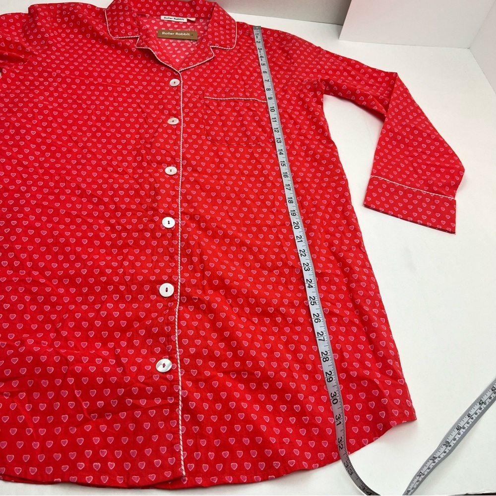 Roller Rabbit Red Pink Heart Button Front Nightgown Sleep Tunic Shirt Medium NEW - Picture 8 of 11